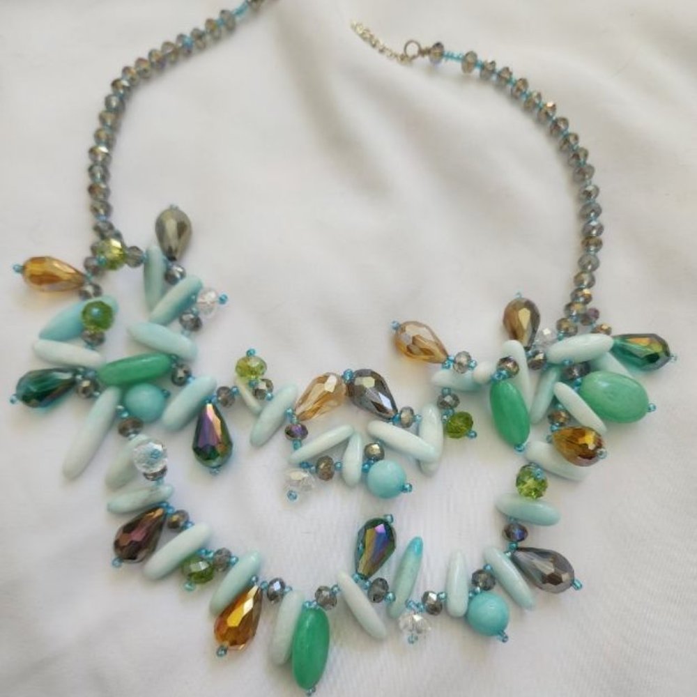Multi-Color Double Layer Necklace With Iridescent… - image 1